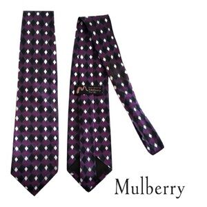 Vtg 80s Mulberry Silk Geometric Purple and Black Tie